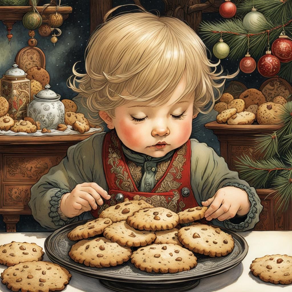 Toddler's Secret Christmas Cookie Snack, Detailed Illustrati...