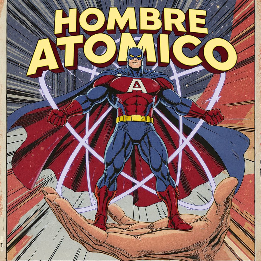 Atomic Superhero Comic Book Illustration