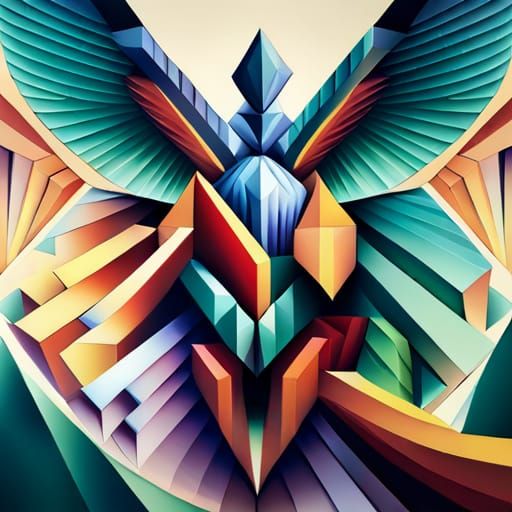 Mythical Phoenix in Cubist Geometric Fauvism Style
