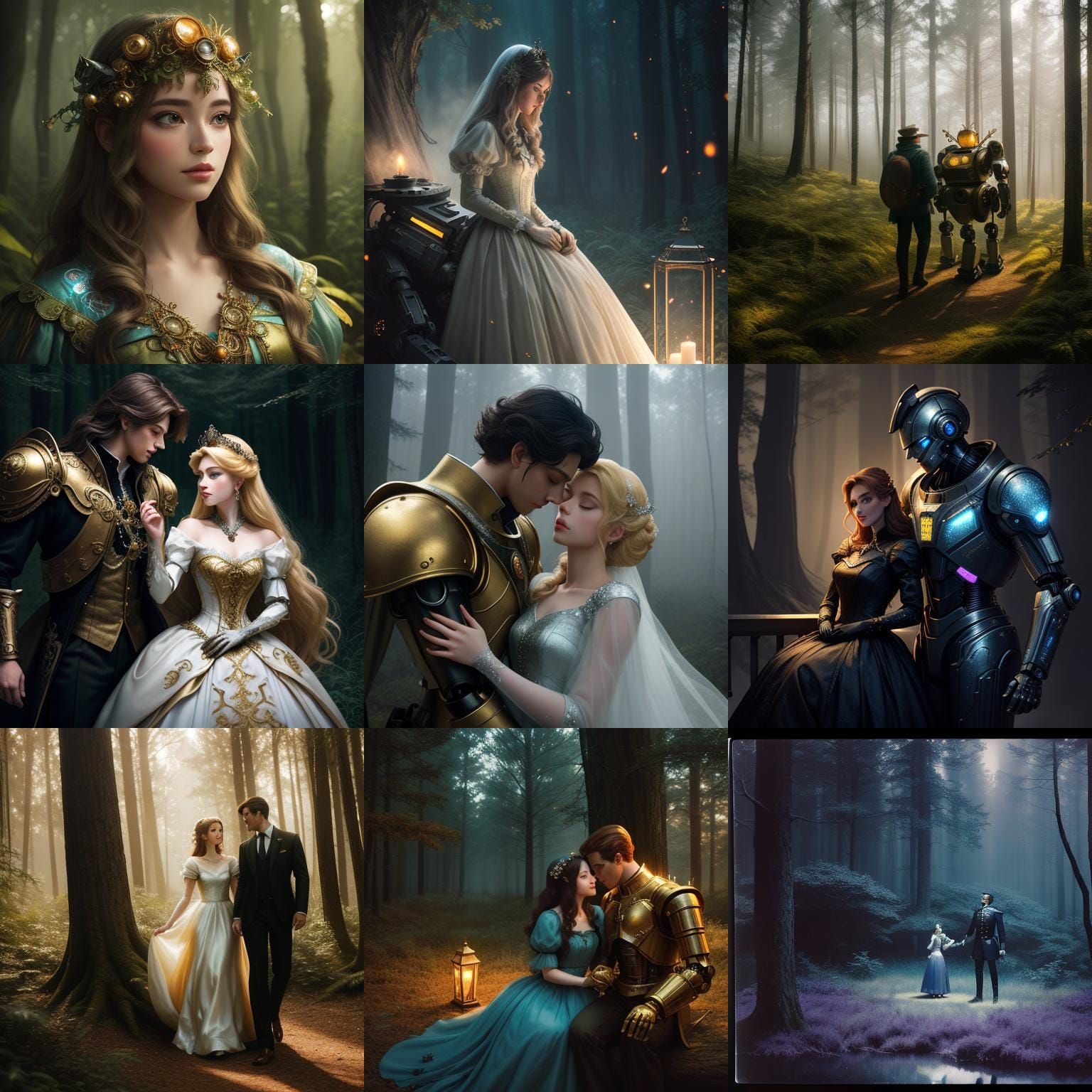 Sleeping Beauty and Robot Prince in Cinematic Style