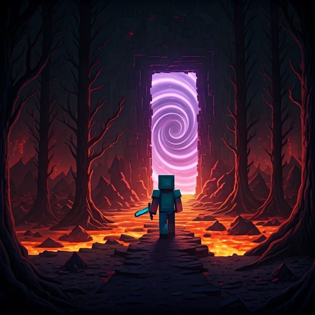 Ethereal Nether Portal Amidst Rocky Terrain in Cyberpunk Fan...