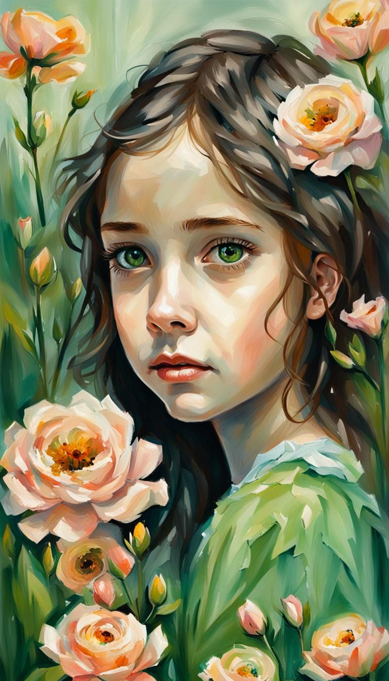 Girl with Floral Eyes: A Painted Portrait
