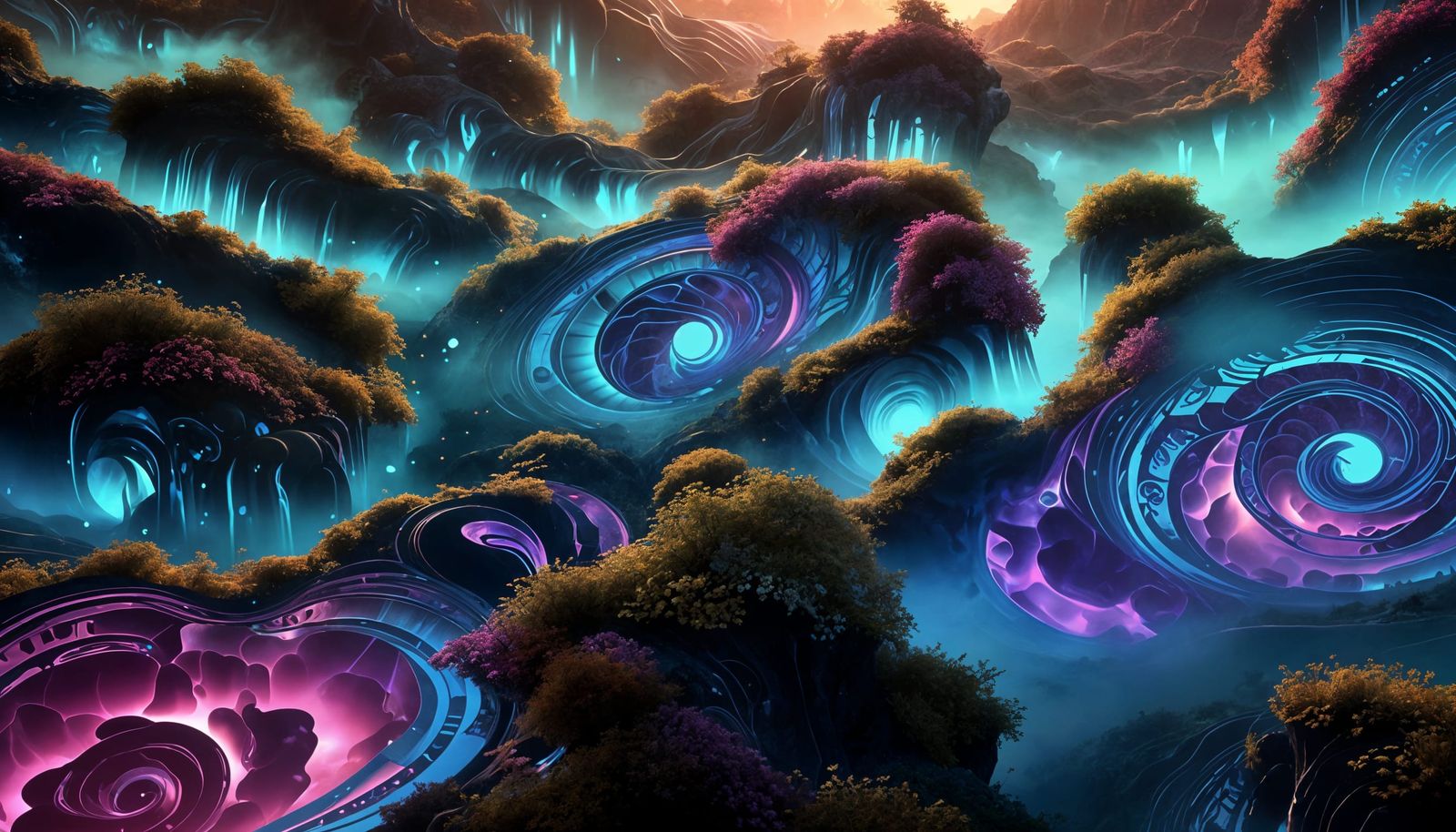 Surreal Geode Landscape in Vibrant Op Art Style