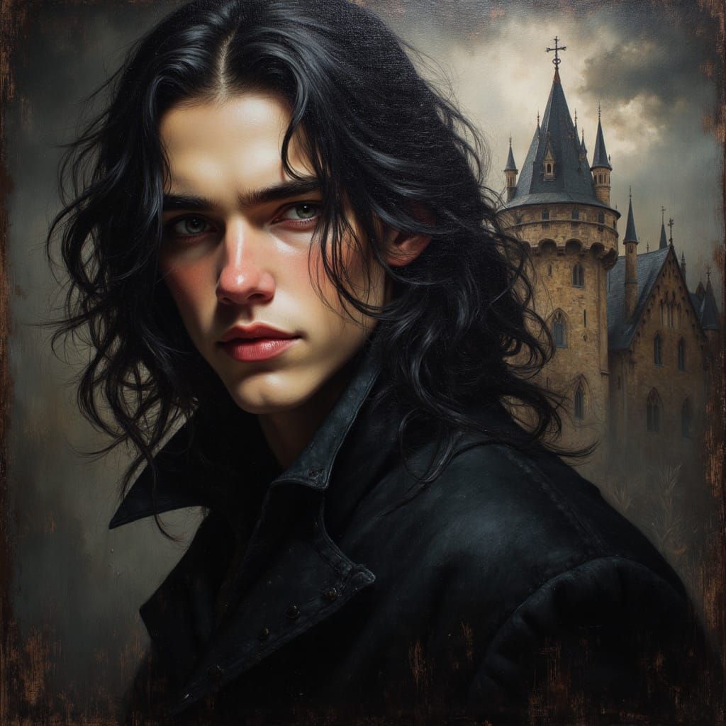 Victorian Vampire Portrait in Impasto Oil Painting Style