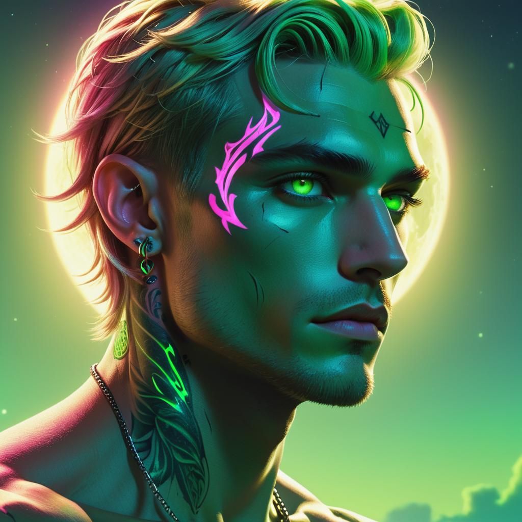Androgynous Man with Tribal Tattoos in Digital Art