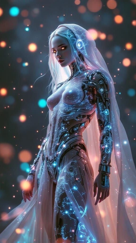 Cybernetic Goddess in Ethereal Splendor