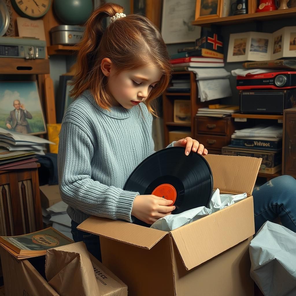 Girl Packs Record with Vintage Nostalgia