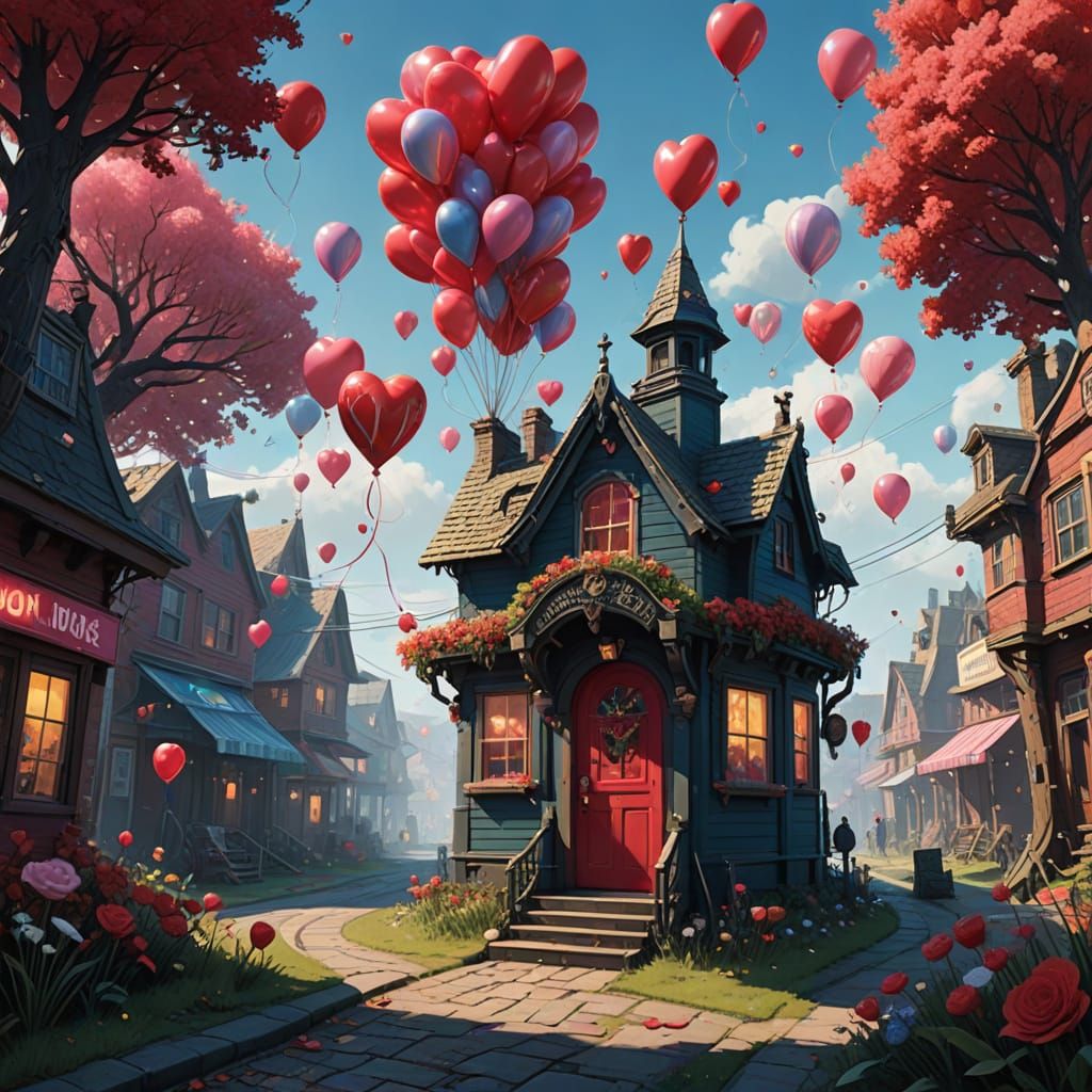 Vibrant Valentine's Day Landscape in Whimsical Candy Art Sty...