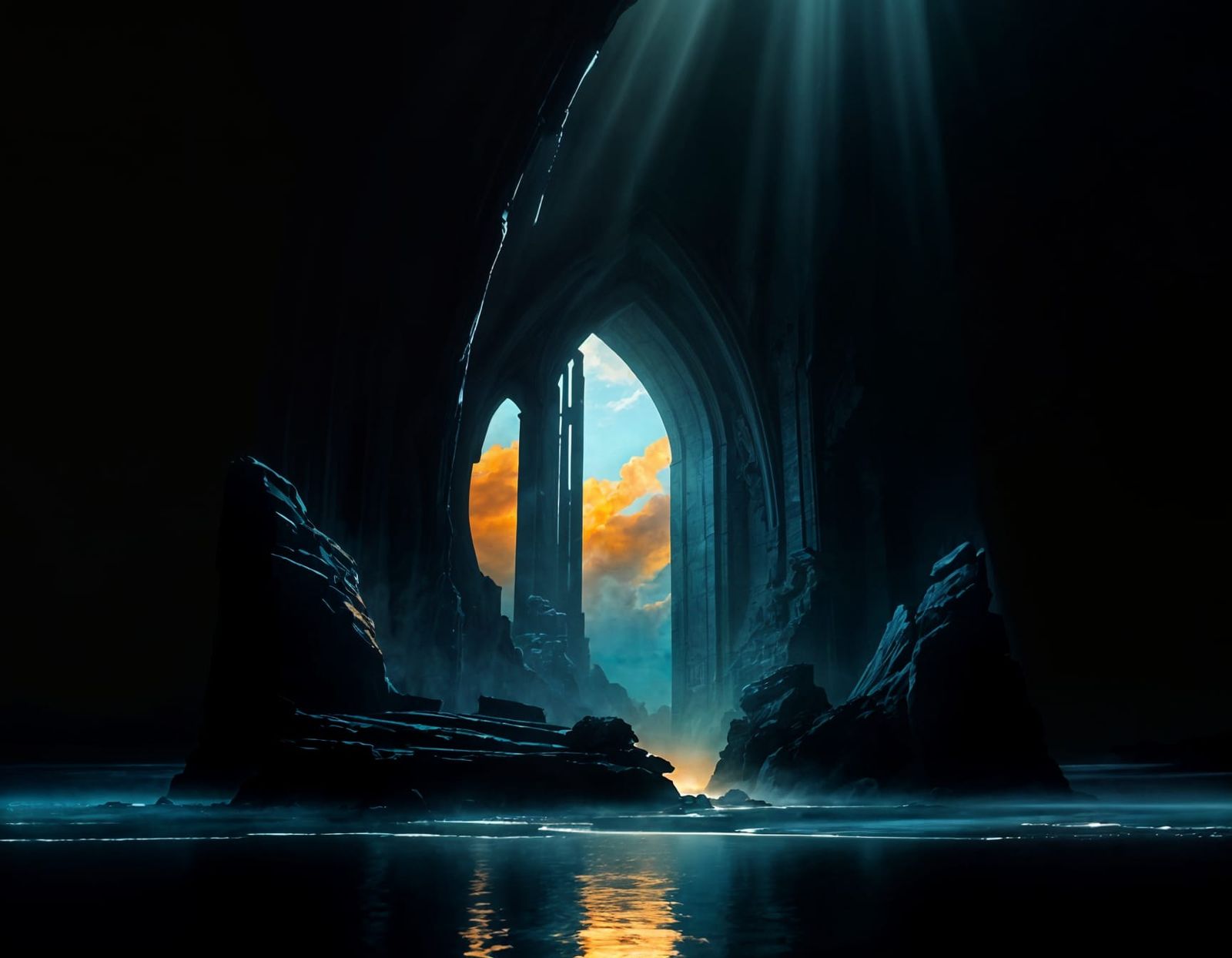 Fantastical Beach with Glassy Water and Cinematic Sky