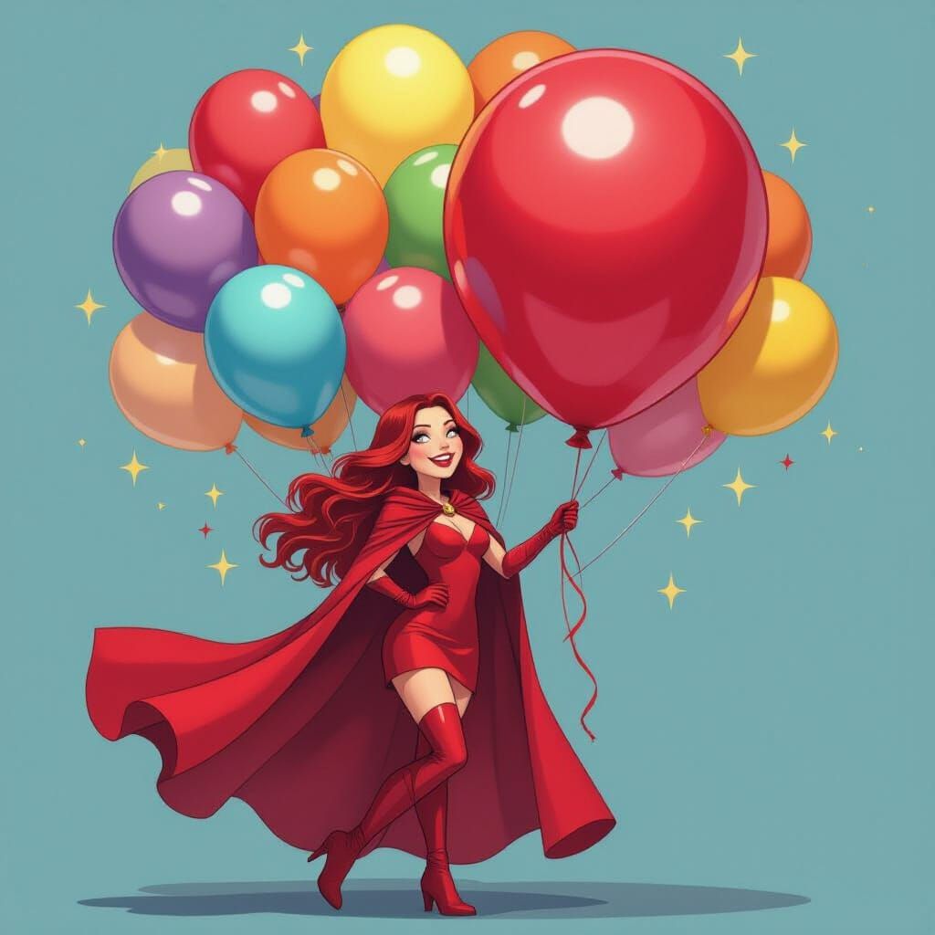 Scarlet Witch and Playful Balloons, Digital Art