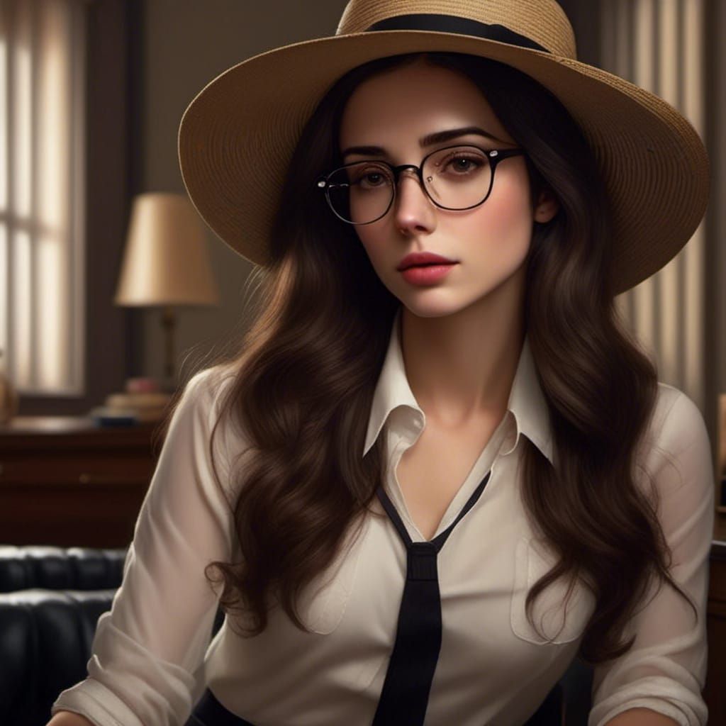 Jewish Woman Portrait in Office, Hyperrealistic Style