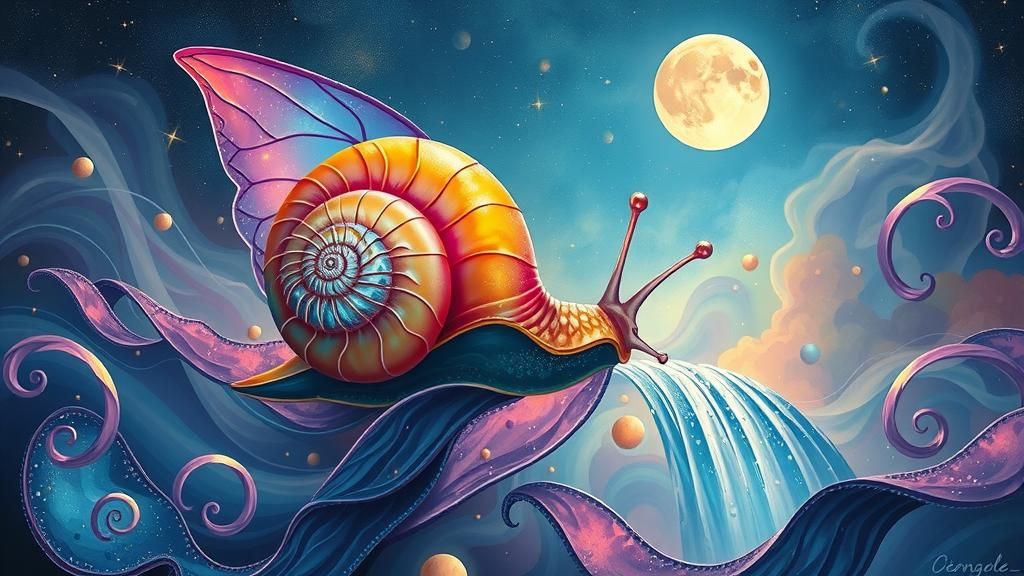 Iridescent Fairy Snail by Surreal Waterfall