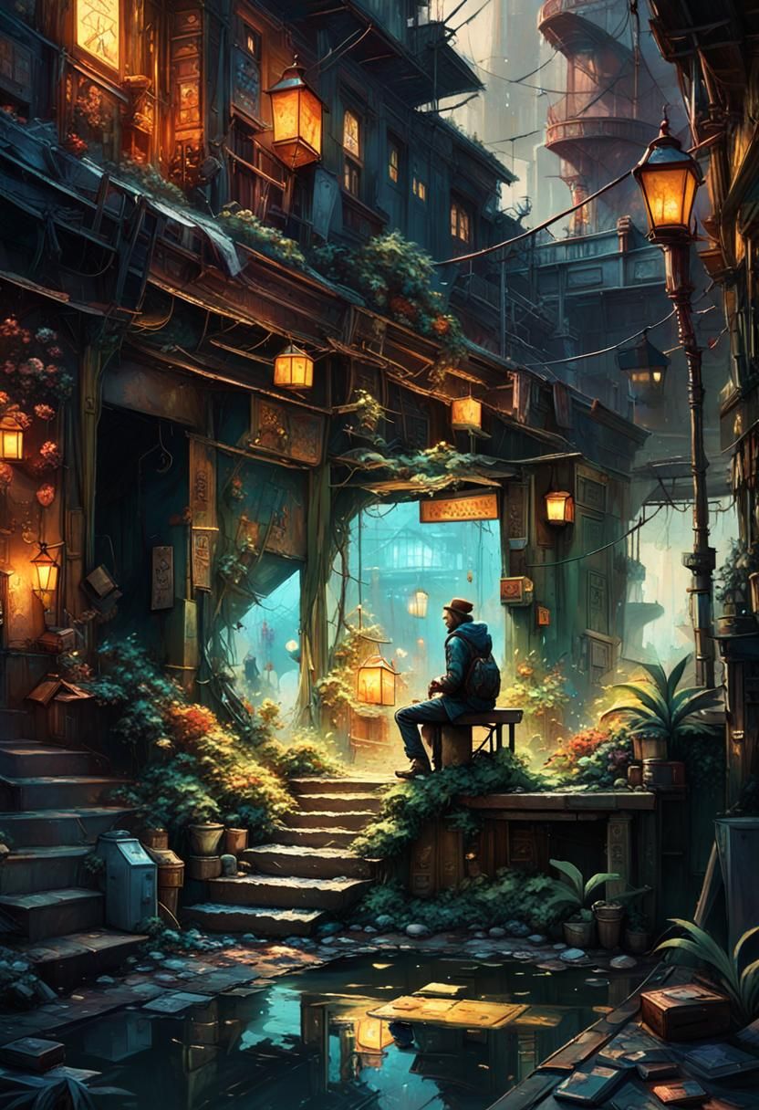 Exotic Jungle Lakeside Scene in Vibrant Fantasy Style