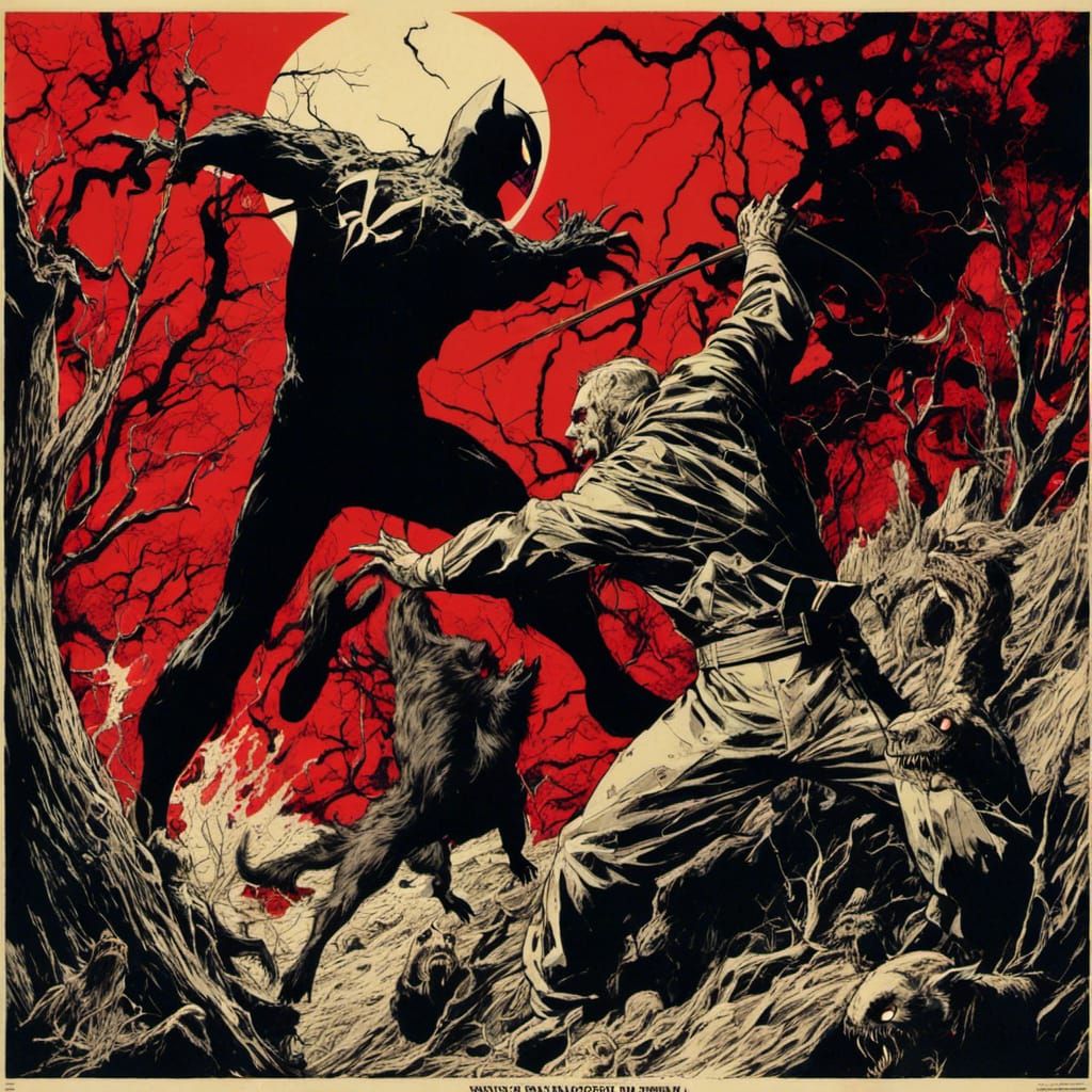 Spider-Man vs. Werewolf Halloween Poster in Mignola Style