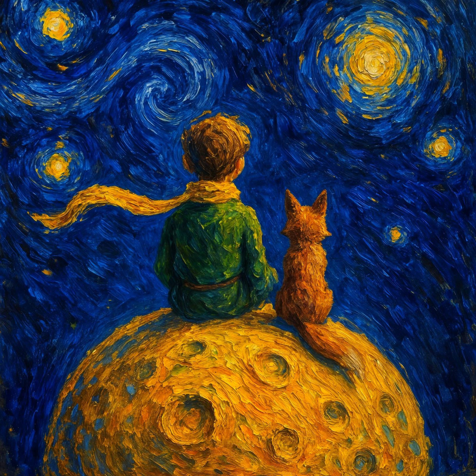 Surreal Landscape of Solitude in Starry Impasto