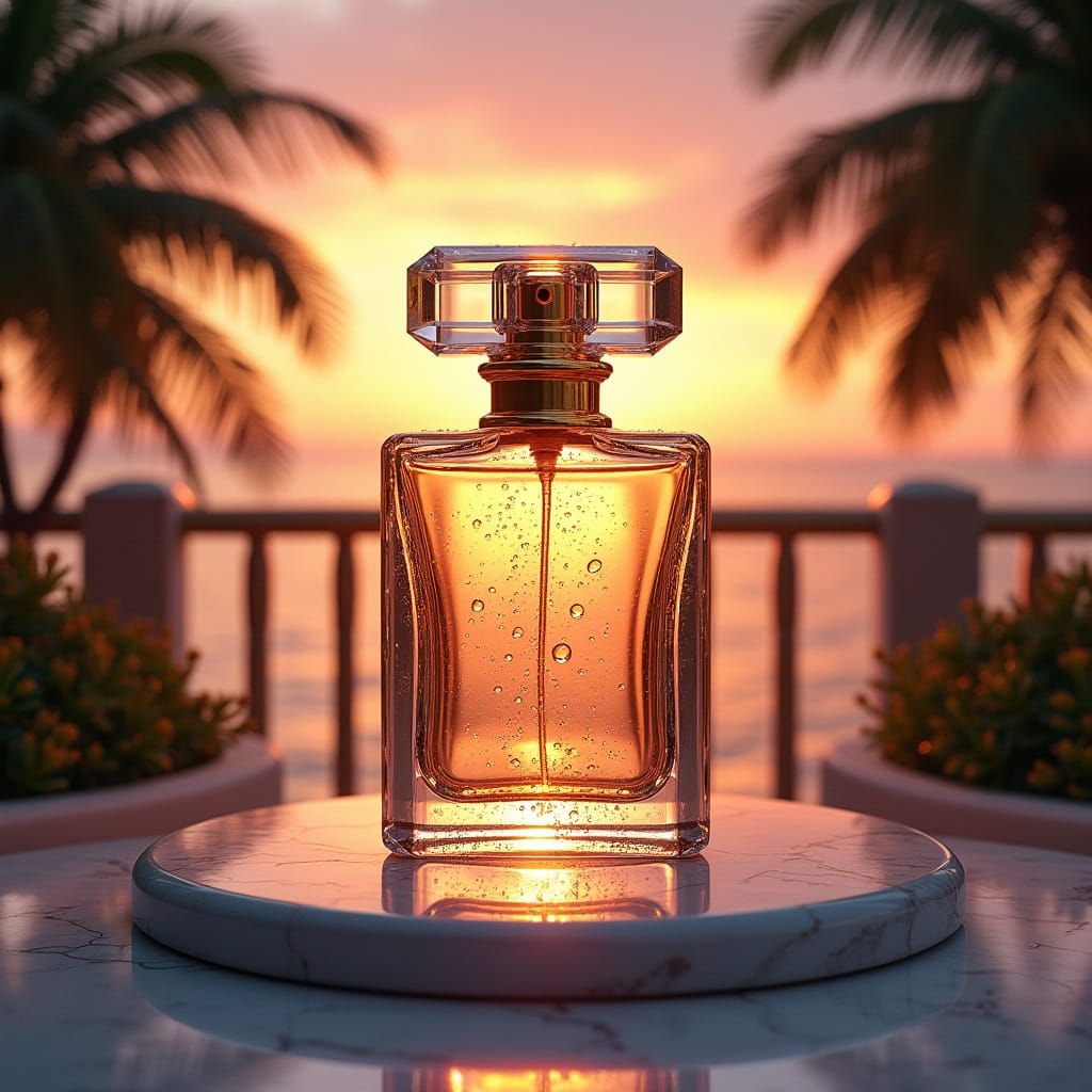 Opulent Art Deco Perfume Bottle at Sunset