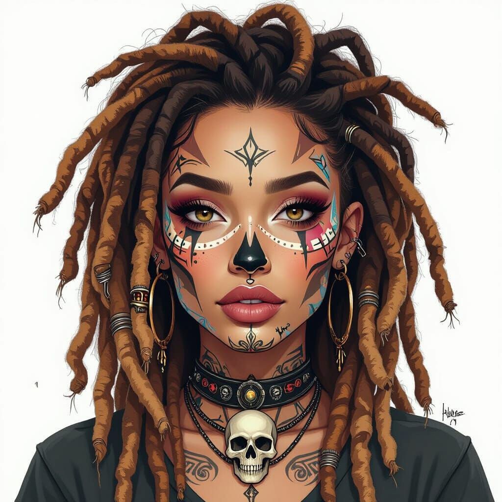 Woman with Skull Face Paint: Digital Art