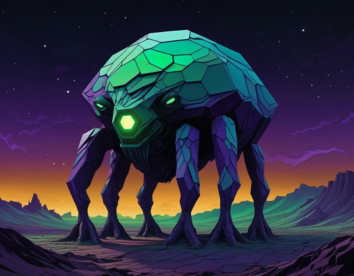 Hexagonal Stone Monster in Barren Wasteland