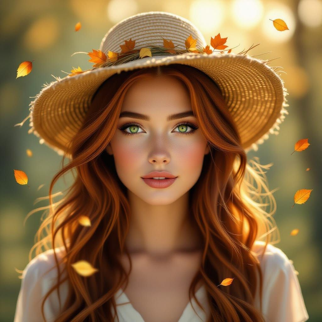 Young Woman in Autumn Hat: Ethereal Forest Portrait