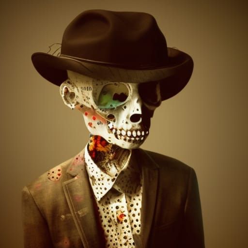 Colorful Skull in Trash Polka Style