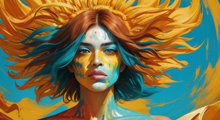 Expressionist Portrait: Lady with Sunflower Beard