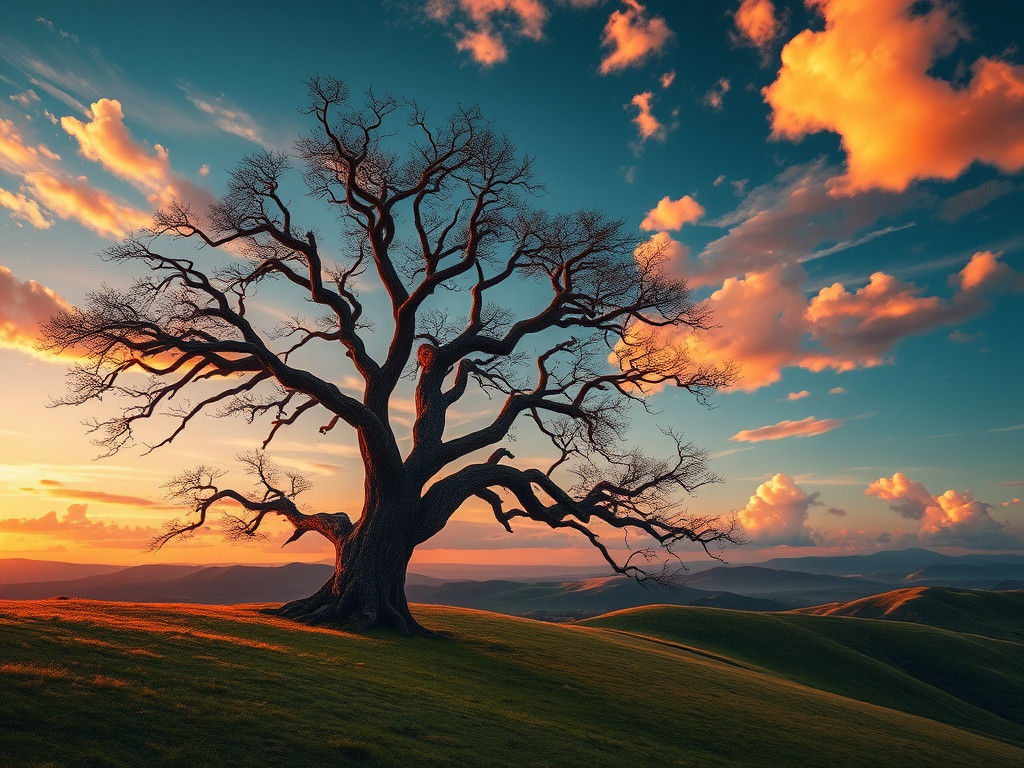 Majestic Tree at Sunset: Fantasy Concept Art