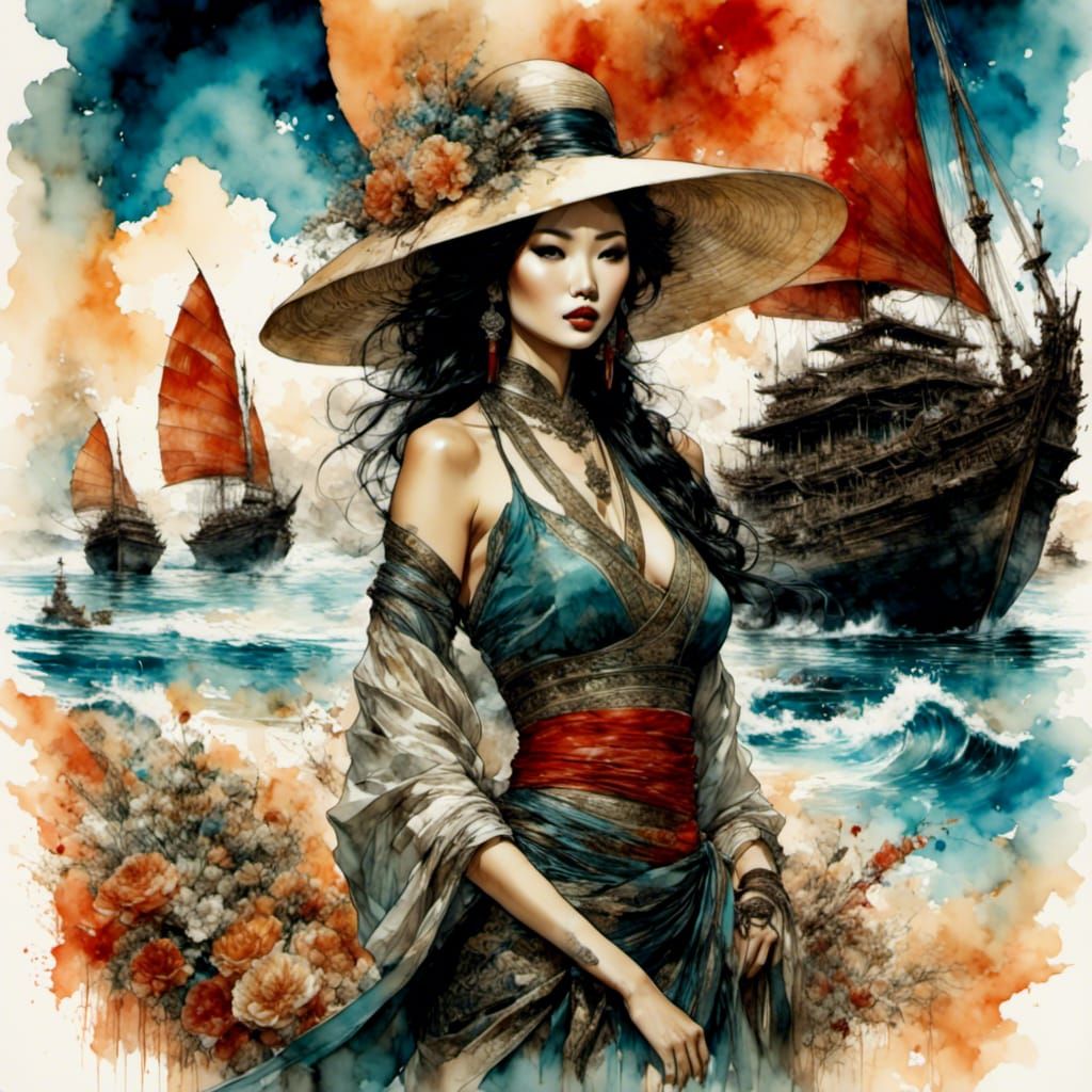 Mekong River Scene in Chinese Ink Painting