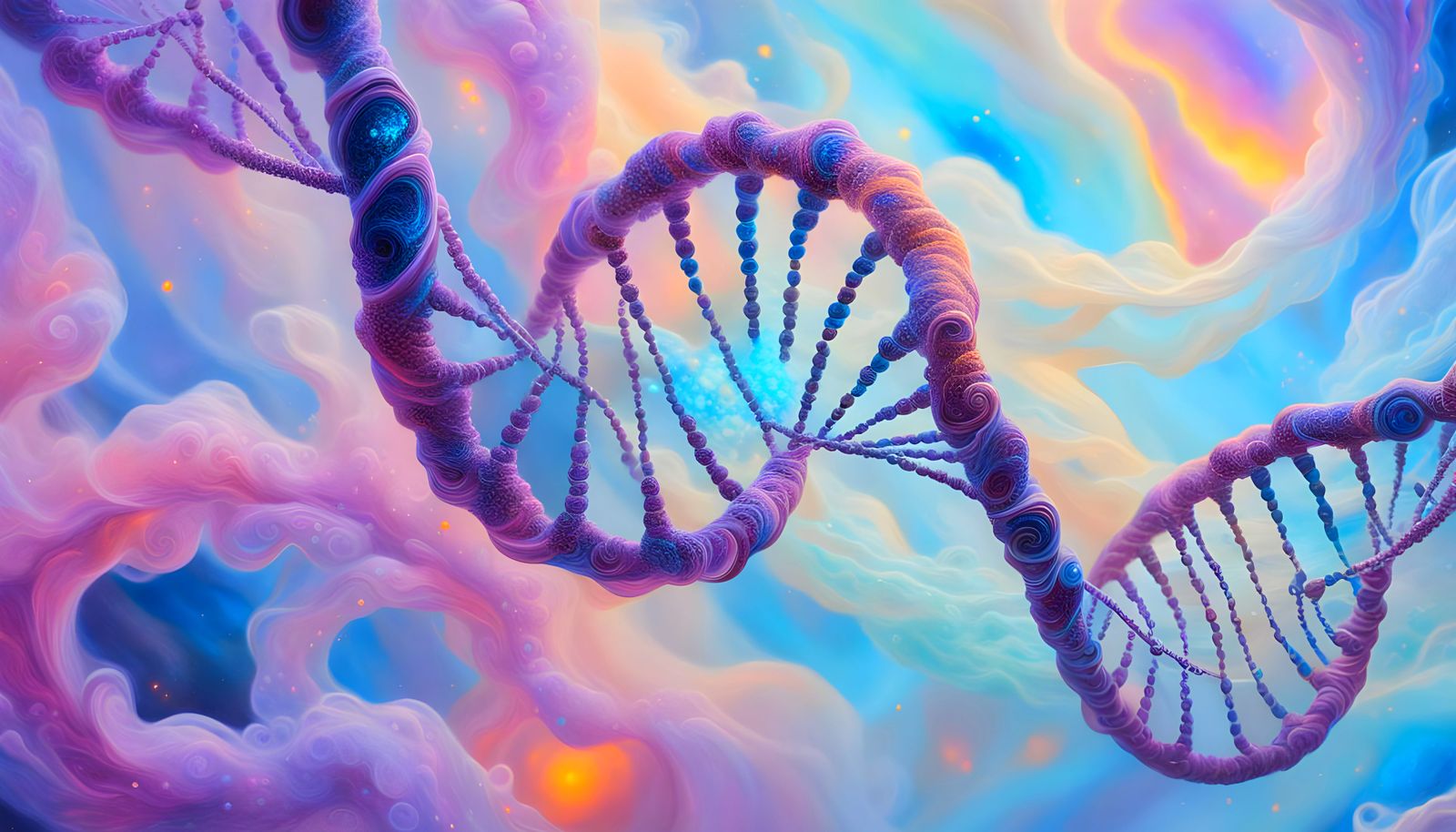 Surreal DNA Molecule in Cosmic Dreamscape Oil Painting