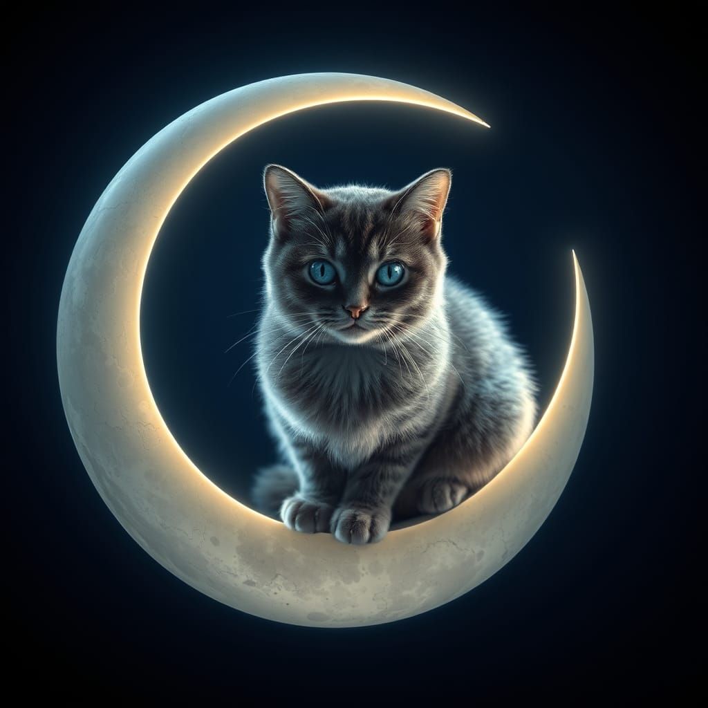 Cat on the Moon in Atmospheric Lighting