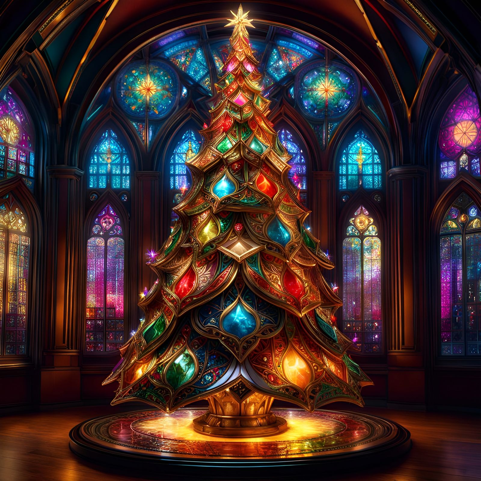 Sparkling Stained Glass Christmas Tree Fantasy