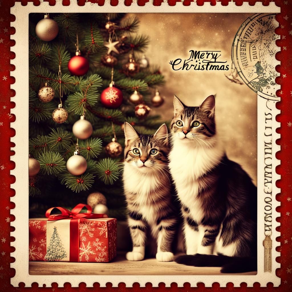 Christmas Cats Postage Stamp