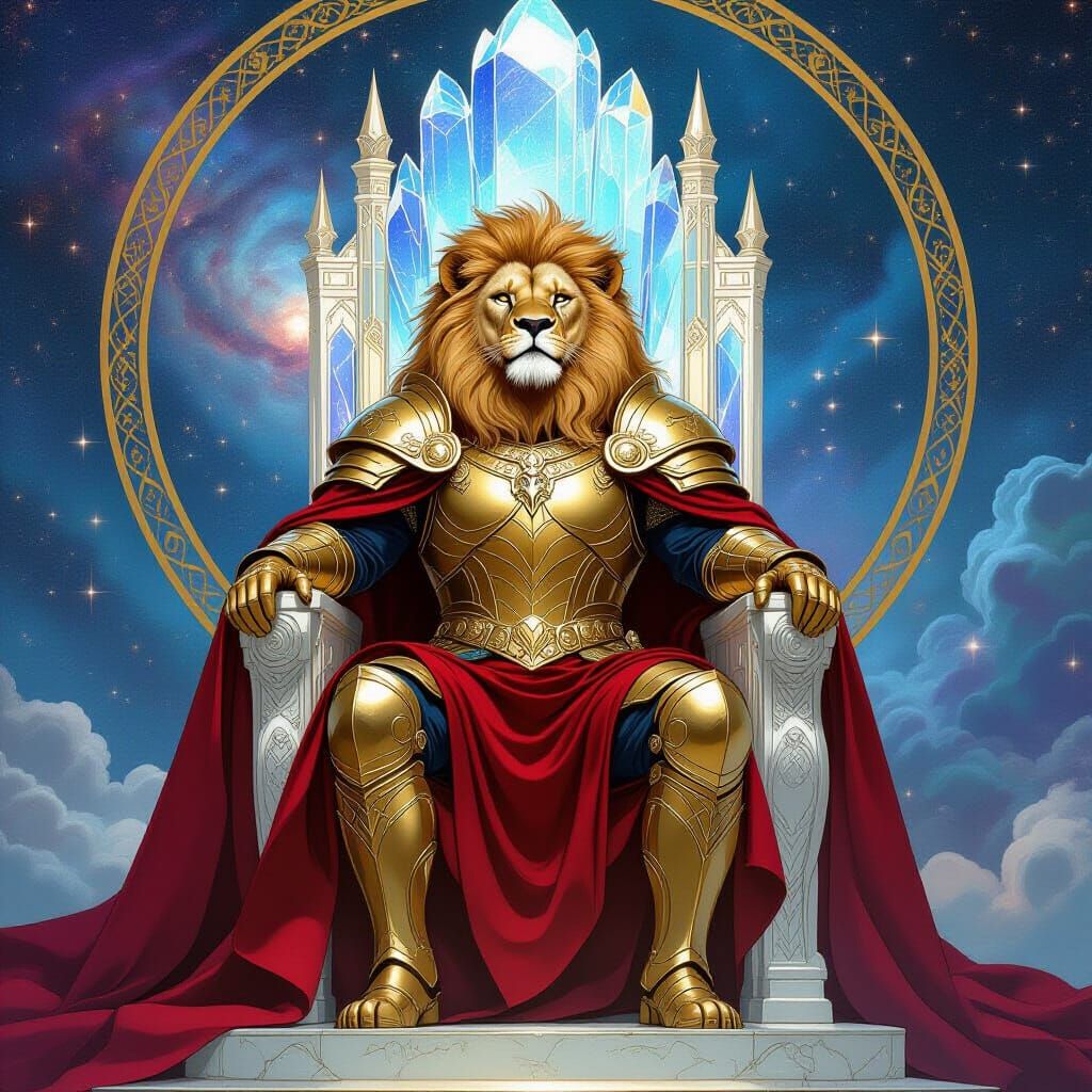 Armored Lion King on Crystal Throne, Art Nouveau Style