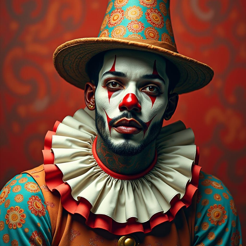 Soulful Clown in Hyper-Realistic Pop Art Style