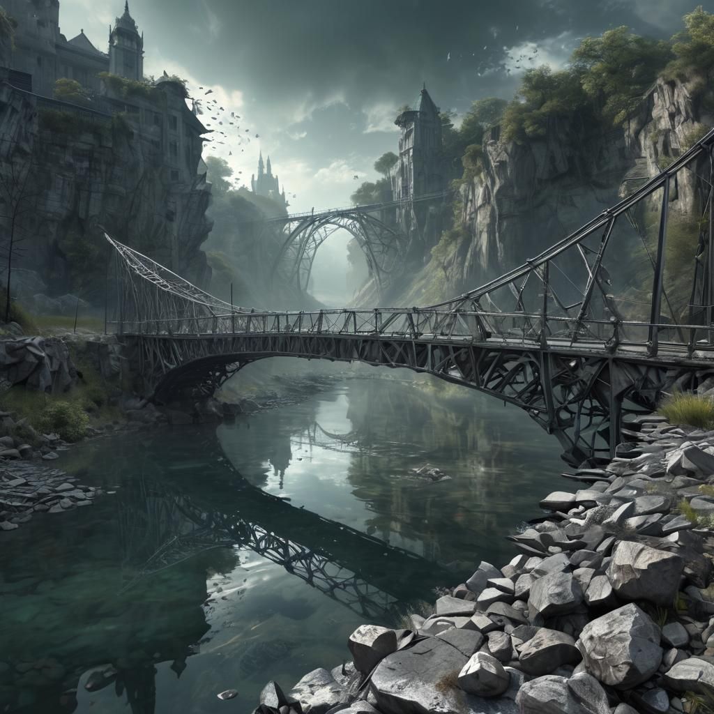 Fractal Ghost Bridge over Post-Apocalyptic River