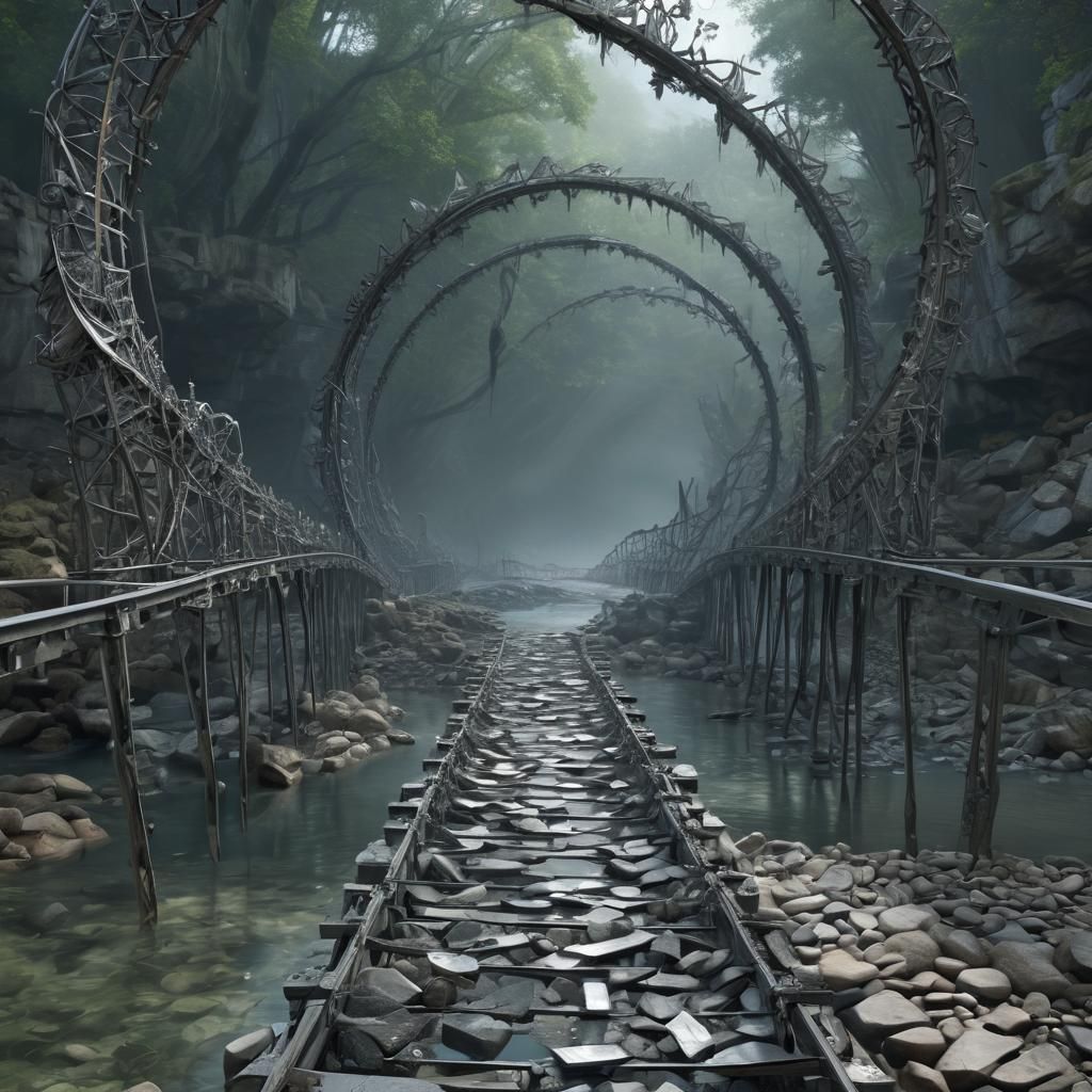 Fractal Ghost Bridge over Post-Apocalyptic River