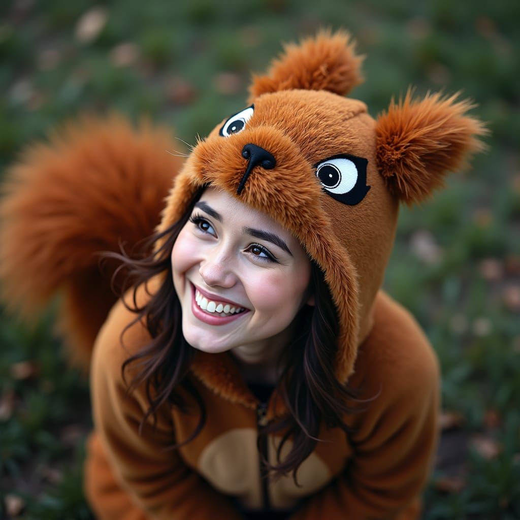 Woman in Squirrel Costume, Hyperrealistic Cinematic Portrait