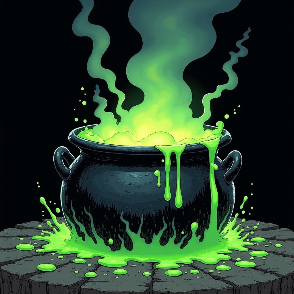 Overflowing Potion in Comic Book Illustration Style