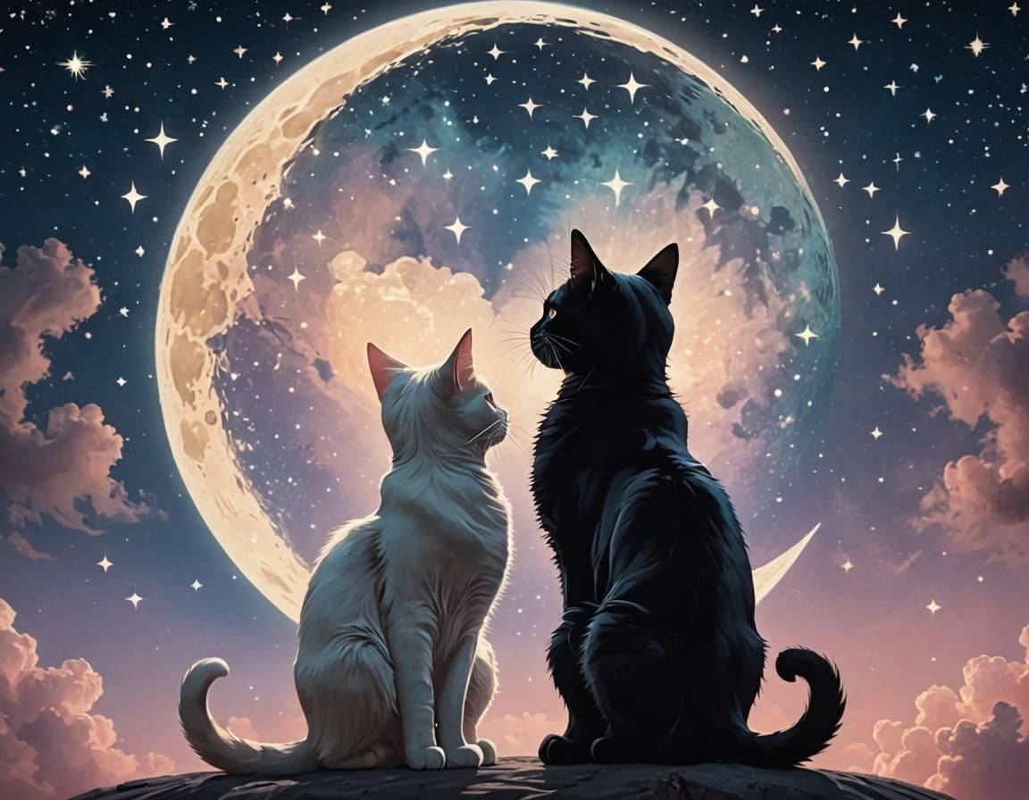 Silhouette Art of Two Cats in Pastel Colors