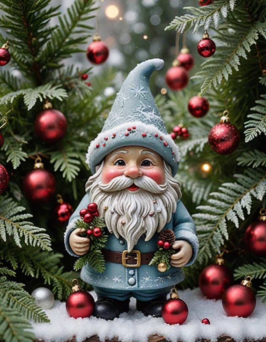 Whimsical Gnome Display in Frosty Winter Wonderland