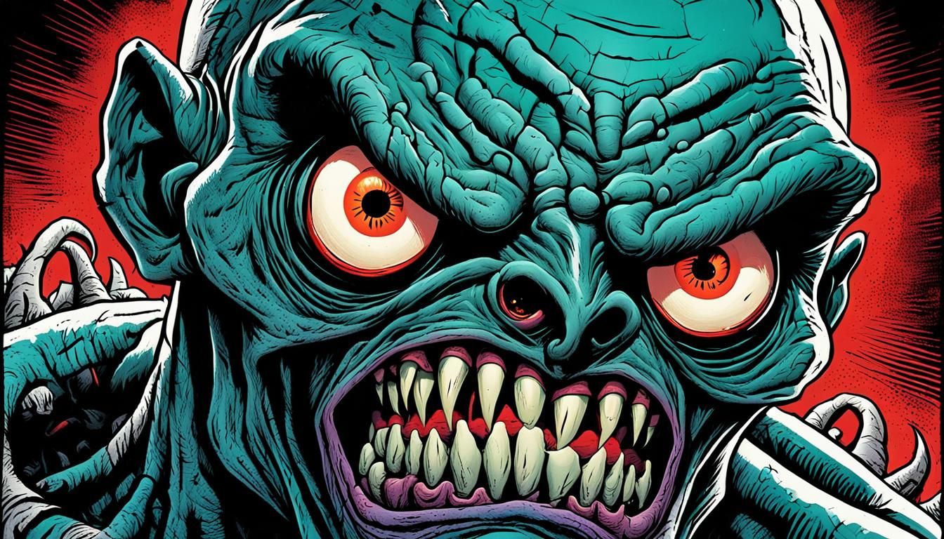 Distorted Portrait of a Grotesque Monster in Bold Comic Book...