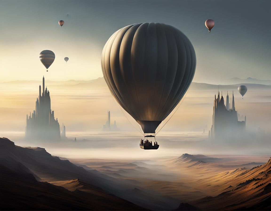 Futuristic Hot Air Balloon Exploration Concept Art