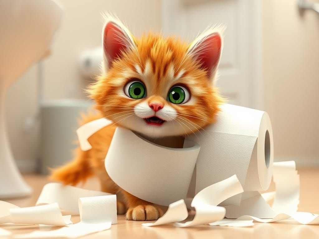 Adorable Orange Tabby Unravels Bathroom Chaos in Whimsical 3...