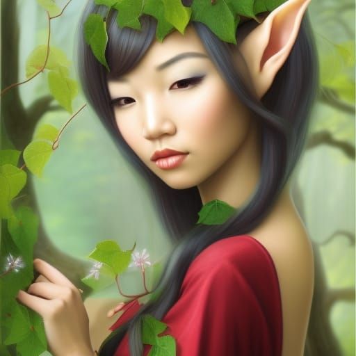 Beautiful Asian Elf Portrait in Forest Setting