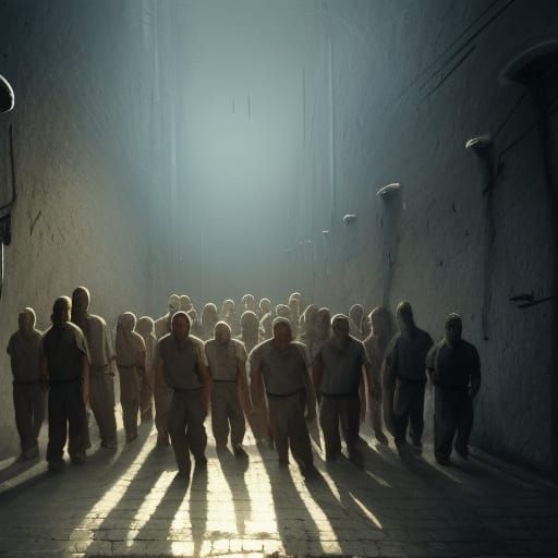 Claustrophobic Prison Yard in Dark Fantasy Style