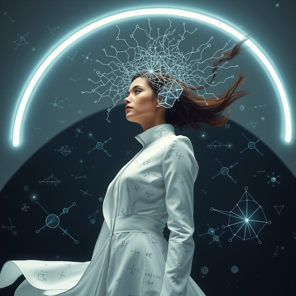 Futuristic Woman Surrounded by Science and Light