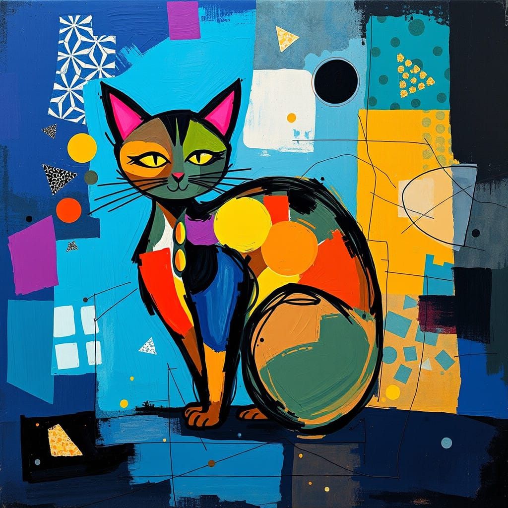 Emotive Feline Form in Abstracted, Constructivist Style