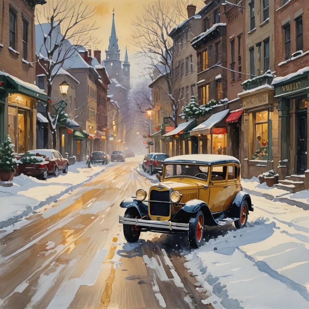 Vibrant Christmas Drive in Impressionist Style