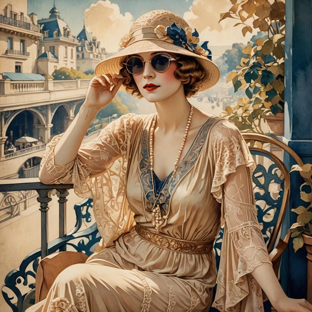 Art Deco Woman on Parisian Terrace
