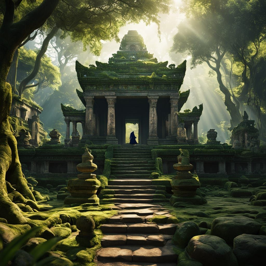 Jungle Temple: Sunbeams and Shadows in Oil