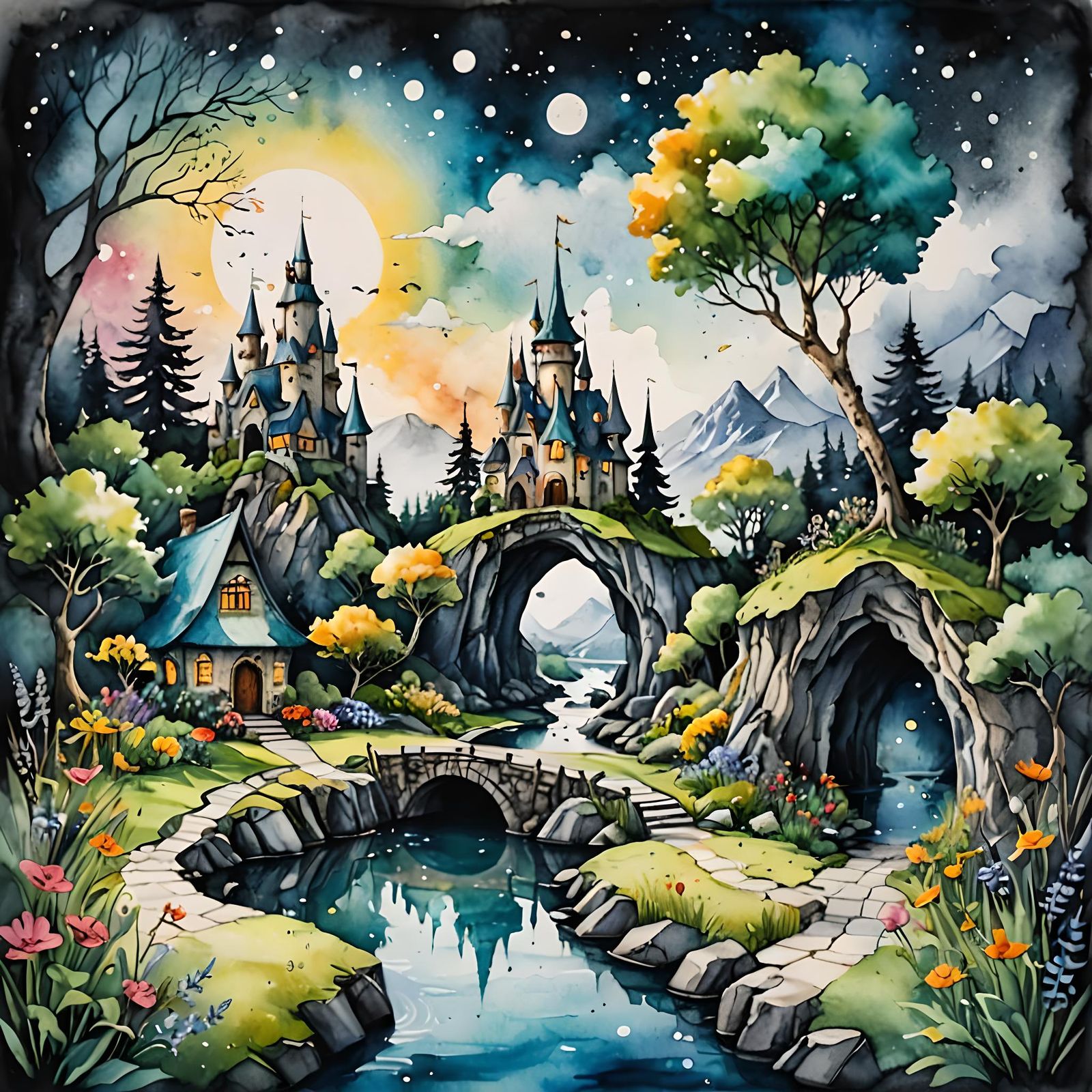 Magical Land Illustration in Mixed Media Style